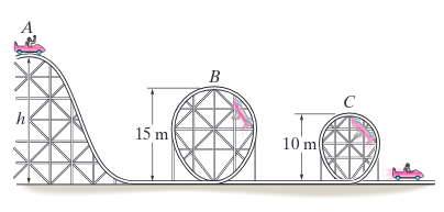 The Roller Coaster Car Has A Mass Of 700 Kg Including Its Passenger If It Is Released From Rest At The Top Of The Hill A Determine Theminimum Height H Of The